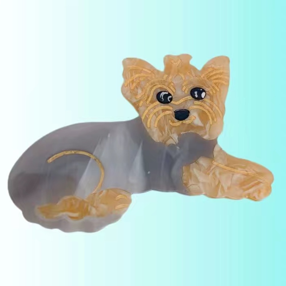 Grey and Tan Yorkie Dog Resin Hair Clip